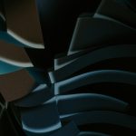 a black and blue abstract background with curved shapes